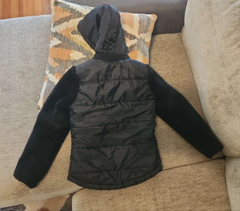 Justice Black Quilted Jacket with Faux Fur Sleeves